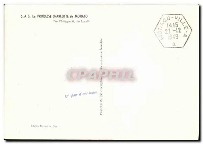 Princesa Charlotte da Mônaco — 1º dia de emissão — Foto Braun & Cie — Verso