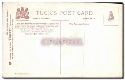 George V — Król Anglii i Irlandii — Tuck's Post Card — Rewers