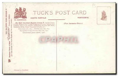 George V — Rei do Reino Unido — Tuck's Post Card — Verso