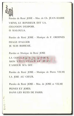 René JOSE — Piosenki — Wydawca nie widoczny — Rewers