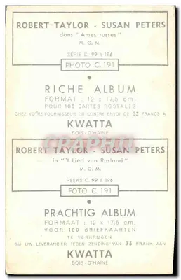 Robert Taylor - Susan Peters — w filmie 'Ames russes' — seria C. 99 à 196, zdjęcie C. 191 — Rewers