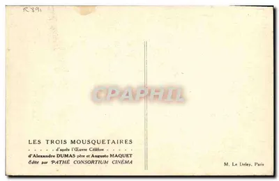 Os Três Mousquetaires — de acordo com a Obra Conhecida de Alexandre Dumas pai e Augusto Maquet — Editado pela Pathé Consortium Cinéma — Verso