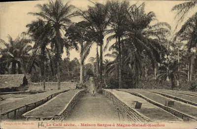 Bilhete postal antigo O café seco Maison Sargos em Magna Matadi Kouilou Congo