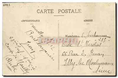 Infanterie in Manoeuvre — Een Hoekje van Grand’Halte — Terwijl men op het « Jus » wacht — Militaire Boekhandel Grégoire, Parijs — Achterkant