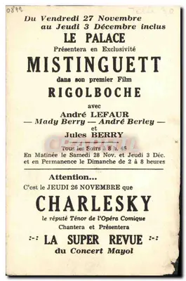Mistinguett w Rigolboche — Palace, Paryż — Rewers