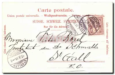 Thurgau — ilustracja mężczyzny w stroju tradycyjnym z herbem — wydawca: F. B. Meyer & Cie, n° 2056 — Rewers
