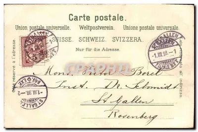 Lac Léman — vue avec voile et montagnes — éditeur : C. Kuhn & Cie, Zürich, n° 225 — Verso