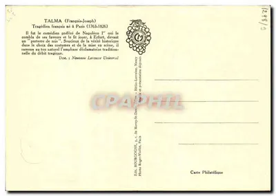 Talma — słynny francuski dramatopisarz — Wydawca Bourgogne, Nancy — Rewers
