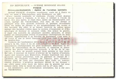 Robert PICQUE — Chirurgie-Anatomiker des Krieges — Verleger: A. Albin — Rückseite