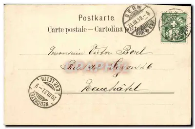 Widok z Berna — most i zasneżone góry — Wydawca Eömmmler & Jonas, Dresden, nr 3400 g — Rewers