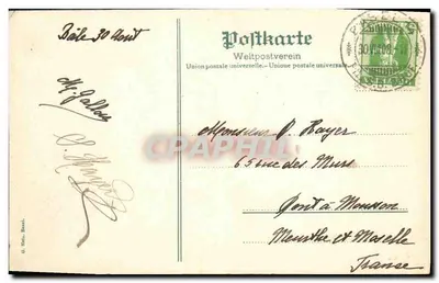 Basel, die 3 Rheinbrücken — widok trzech mostów nad Rynem — wydawca nieznany — Rewers