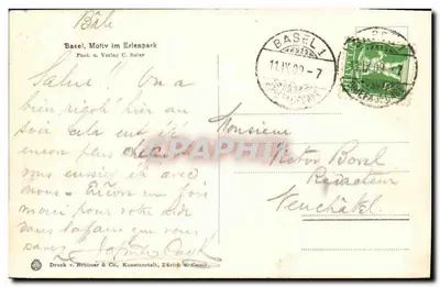 Camino bordeado de árboles — Erlenpark — Fot. u. Verlag C. Suter — Reverso