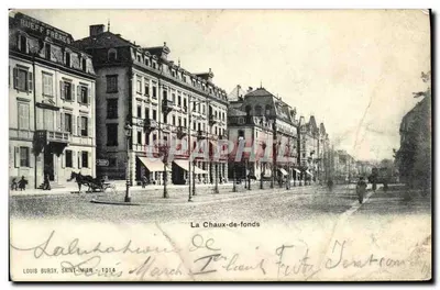 La Chaux-de-Fonds — rue principale avec bâtiments et calèche — éditeur RUEFF FRÈRES, n° 1014