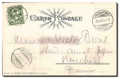 Kaplica pszczół — Chaux-de-Fonds — Front północny — Lith. E. Deckelmann, Châtel-de-Fonds — Rewers