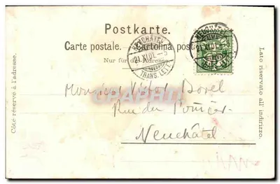 Kościół w Lausanne — widok na miasto — wydawca Müller & Trügstan, Lausanne, n° 1900 — Rewers