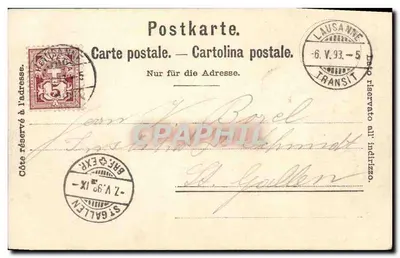 Vista de Lausanne — castelo e montanhas — Librairie F. Payot, Lausanne — Verso