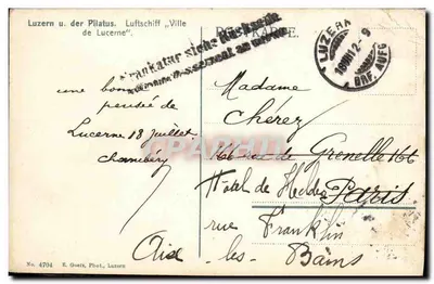 Lucerne et le Pilatus — vue du lac avec dirigeable — E. Goetz, Phot. Luzern, n° 4704 — Verso