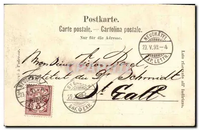 Neuchâtel — Uitzicht op de stad met wapen — uitgever 'P. Borel, Uitgever, Neuchâtel' n° 0 — Achterkant