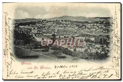 Vista aérea de St. Gallen — Saudações de St. Gallen. 4 de outubro de 1899. — Edição da Compagnie des Arts Graphiques, N° 2001.