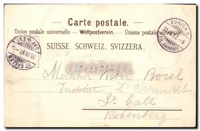 Bilhete postal antigo Suisse Zurich Carta de saudação 1897 — Verso