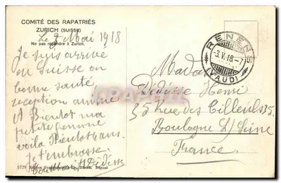 Bilhete postal antigo Suiço Zurique — Verso