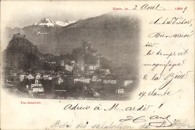 Sion, vista geral — Sion, 2 de abril de 1899 — Imprimerie Neuchâtel, n° 2618