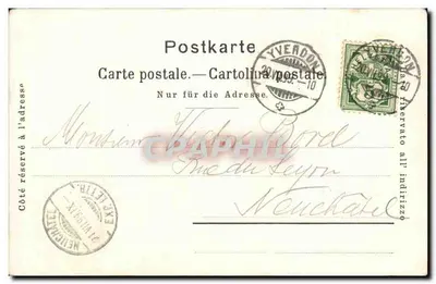 O Casino e O Colégio — Lembrança do Tiro Cantonal Vaudês, Yverdon 1899 — Corbaz & Cie, Lausanne — Verso