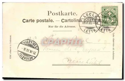 Le Locle — widok panoramiczny — Éditi, Er. Robert fils. Locle. Ręcznie pomalowane. Handfarbe. — Rewers