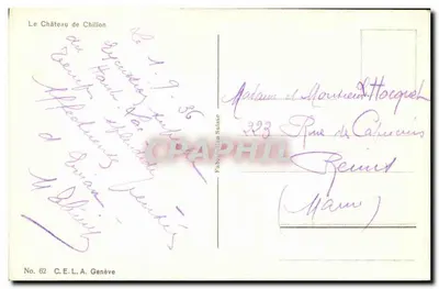 Zamek Chillon — Wydawca C.E.L.A. Genewa, nr 62 — Rewers