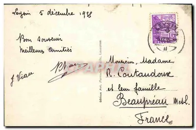 Leysin — Clínica dos Freixos e Dentes do Meio-Dia — Edição Art. Perroche, Lausanne, n°2399 — Verso
