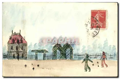 Cena de aldeia — desenho a água-forte — editor desconhecido