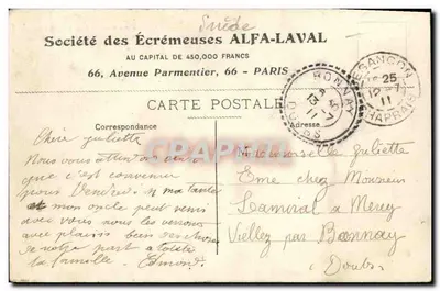 Visite du Président Fallières à Stockholm (Suède) — 24 juillet 1908 — éditeur inconnu — Verso