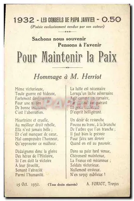 Os Conselhos do Papai Janeiro — 1932, poesia humorística e homenagem — A. Forjot, Troyes — Verso