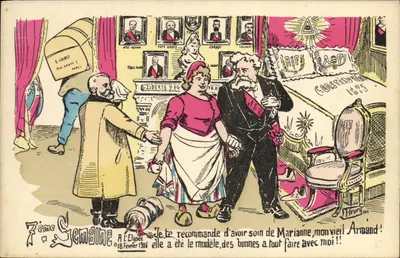 7ª Gemaine — caricatura política com Marianne e Armand — editor S. Fleury, n°488
