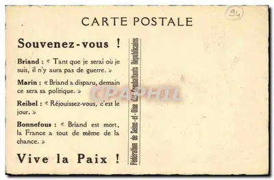 Portrait de Briand — caricature politique — éditeur inconnu, n° de série 94 — Verso