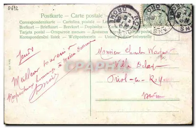Condução de um automóvel antigo — quatro passageiros — editor anônimo, n° 0692 — Verso