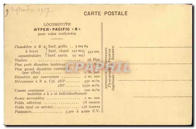 Tarjeta postal antigua Tarjeta postal antigua Exposición universal del tren de París 1937 Palacio de los ferrocarriles Modelo Proyecto Hyper Pacific — Reverso