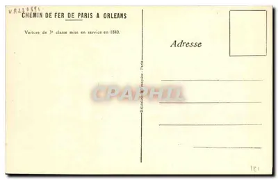 Carro da 3ª classe — Linha ferroviária de Paris a Orléans — editor Héliographie Française, Paris — Verso