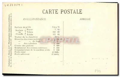 Francuska lokomotywa numer 230-224 — seria 230-219 do 230-235 — Kolekcja E. Fleurty & Cie, Paryż — Rewers