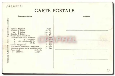Locomotiva n° 2741 — Compound a vapor saturado — F. Fleury, Paris, n° 61 — Verso