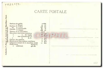 Locomotiva francesa n° 3.546 — Série 3.538 a 3.667 — F. F. Paris — Verso