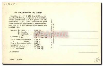 Locomotive n° 140 A 259 — seria 140 A1 do 280 — H.M.P., Paris — Rewers