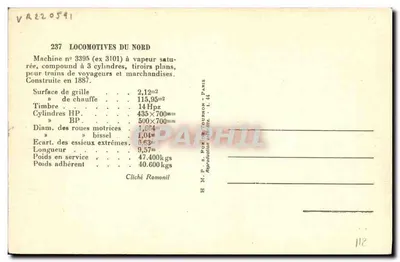 Parowóz nr 3395 — ex 3101 — H. M. P. E. Fournon, Paryż — Rewers
