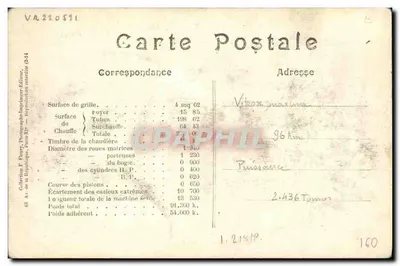Locomotiva francesa Midi n° 3054 — tipo Pacific — série 3051 a 3054 — editor F. F. Paris — Verso