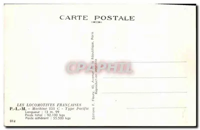 Máquina 231 C - Tipo Pacific — P.-L.-M. — Edições F. Fleury, Paris — Verso