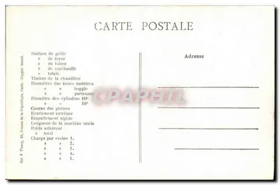 Locomotiva francesa (Midi) — Máquina N° 1085 com 3 eixos — editor F.F. Paris — Verso