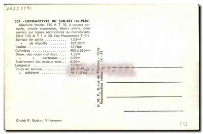Villeneuve — Lokomotywa parowa — H.M.P., Paryż — Rewers
