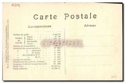 Locomotiva n° 6013 — Série 6011 a 6050 — F. F. Paris — Verso