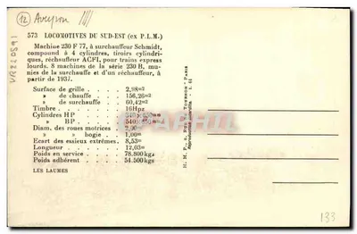 Locomotive 230 F 77 — seria 230 B — H.M. & R. Tournon, Paryż — Rewers