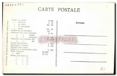 Locomotiva francesa n° 560 — Tipo « Outrance » — F. F. Paris — Verso
